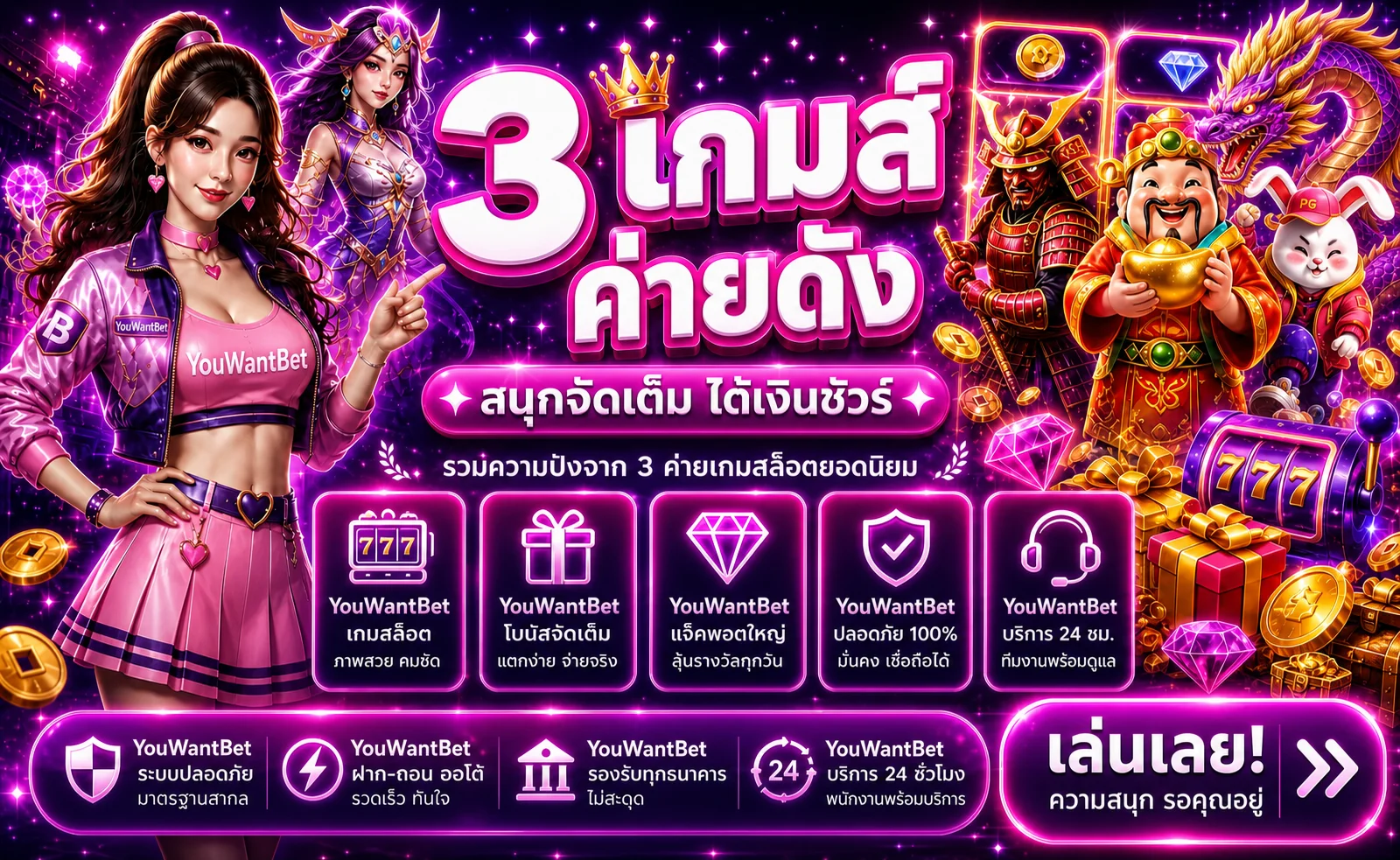 แบนเนอร์ YouWantBet สล็อต RTP และค่ายเกมยอดนิยม